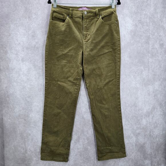 Gloria Vanderbilt Green Straight Taper Denim Short Jeans Cotton Bottom Pants 10S - Picture 1 of 8